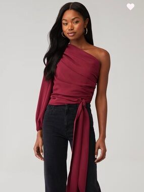 Amanda Uprichard Becs Top One-Shoulder Wrap Top in Malbec Burgundy Small